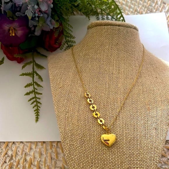 Necklace and earrings set with gold-colored stainless steel heart pendant 16”‎ - Picture 1 of 8